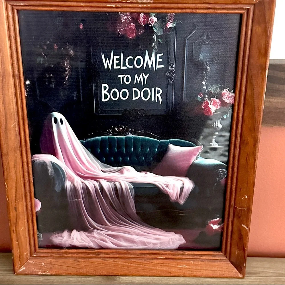 Welcome To My Boo Doir Bedroom Ghost Canvas Art Print Spooky Vtg Framed Gothic